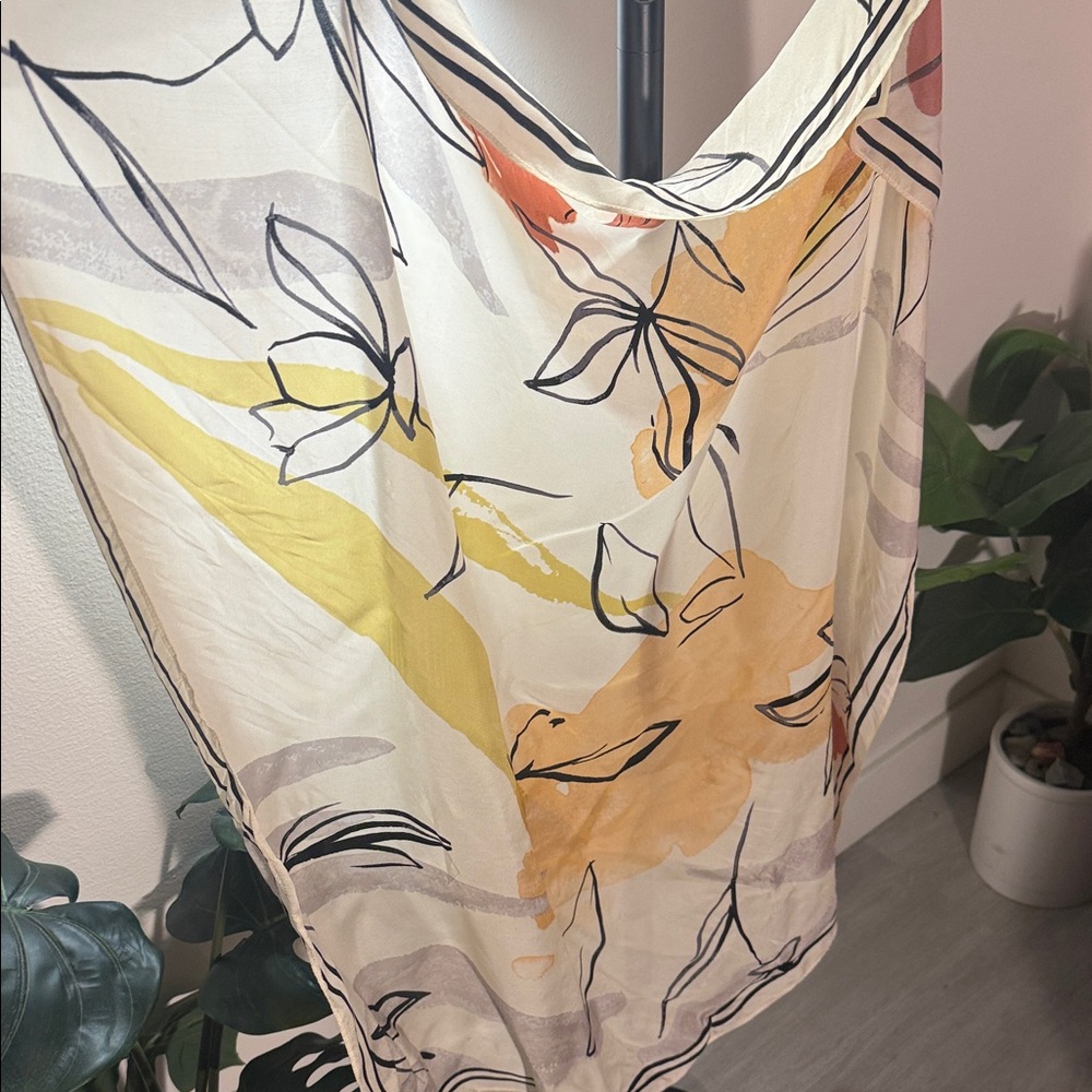 Quiet luxury silky satiny viscose 30" Floral Abstract Scarf with simple border